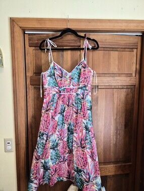 Jcrew Like New Tropical Pineapple Print Sundress - Pink & Teal